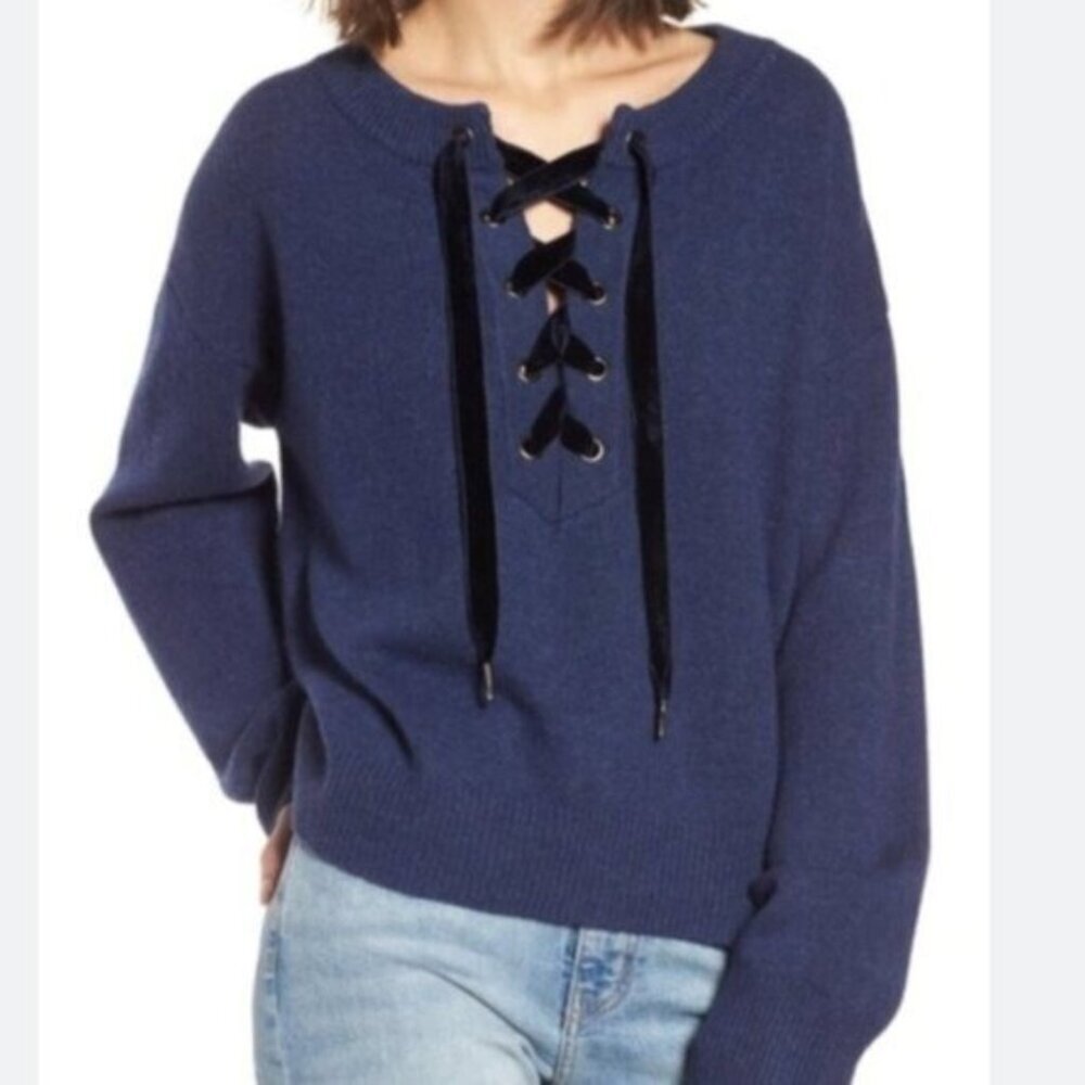Nwt Rails Navy Olivia Lace-Up Sweater